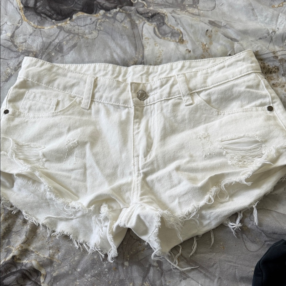 White Distressed Denim Women’s Shorts